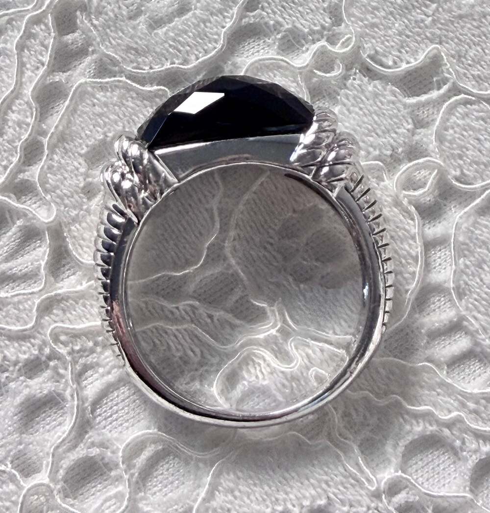 Judith Ripka Sterling Silver Faceted Black Onyx Rope Texture Ring - Picture 5 of 6